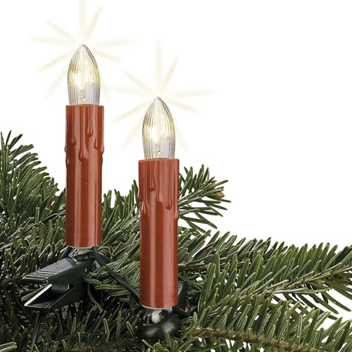 hellum rote Christbaumbeleuchtung Kerzen Lichterkette innen 15-tlg. mit Wachstropfen Made in Germany mit teilbarem Stecker, 9,80 m warmweiße Lichter Weihnachtsbaum, 15 Christbaumkerzen <59 lm 814026 von hellum