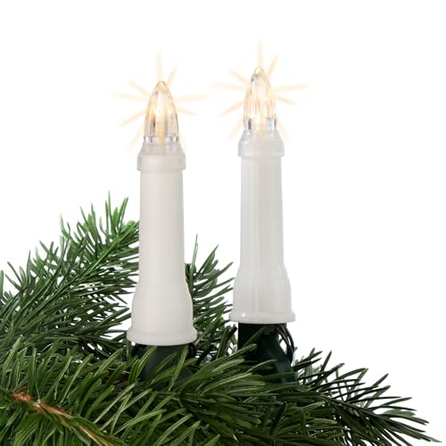 hellum Lichterkette Weihnachtsbaum außen mit Stecker und Clip, 45 LED Baumkerzen, beleuchtet 19,8 m Zuleitung 5m, Tannenbaum Lichterkette Schaft weiß Kabel schwarz <59 lm Christbaumbeleuchtung 640410 von hellum