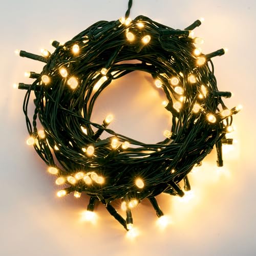 hellum Lichterkette außen 400 LED bernstein, LED Lichterkette mit Timer, für Weihnachtsbaum Beleuchtung 39,9m beleuchtete Länge <59 Lumen, Kabelfarbe grün 151985 von hellum