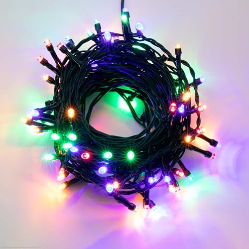 hellum Lichterkette bunt mit 40 LED, Lichterkette mit Stecker und Timer outdoor, Lichterkette 3,9 m, LED Lichterkette außen, bunte Lichterkette mit Außen-Transformator <59 lm, Kabel grün 151961 von hellum