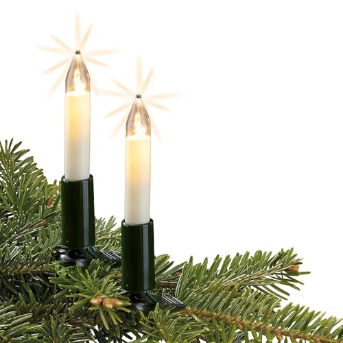 hellum Lichterkette innen 15er Schaftkerzen weiß mit Clip, Christbaum Lichterkette Kerzen 8,4m warmweiß beleuchtet, Kabelfarbe grün warmweiß Helligkeit <59 Lumen 530919 von hellum