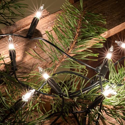 hellum Lichterkette innen strombetrieben, mini Lichterkette 35er Ersatzbirnen klare warme Lichter, beleuchtete 5,10m, Kabel grün Lichterkette 35 lichter mit Stecker für Weihnachten 152463 von hellum