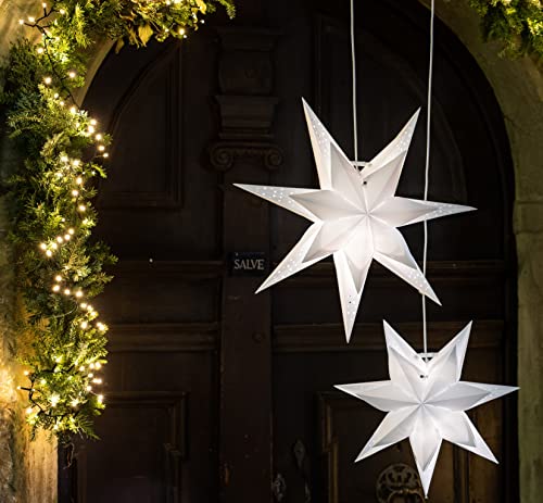 hellum doppellagiger LED Outdoor Stern weiß, Adventsstern mit Lichtauslässe im modernen Design, Weihnachtsstern mit LED Leuchtmittel enthalten, 3m Netzkabel weiß,Ø 40cm, für den Außenbereich,578706 von hellum