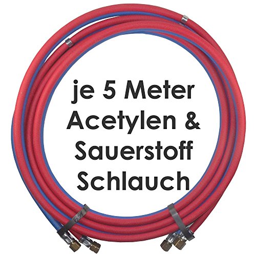 Acetylen Sauerstoff Gasschlauch Zwillingsschlauch 5 Meter - Profi Gummischlauch zum autogen schweißen oder schneiden - Profiqualität von Gase Dopp von hergestellt für Gase Dopp