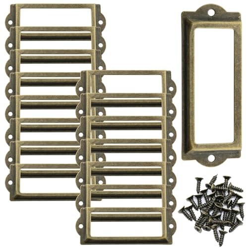 Heyous 16PCS Metall Etikettenhalter 83x30MM Bronze Datei Visitenkarte Etikettenhalter mit Schrauben für Büro Bibliothek Schublade Schrank Regal von heyous