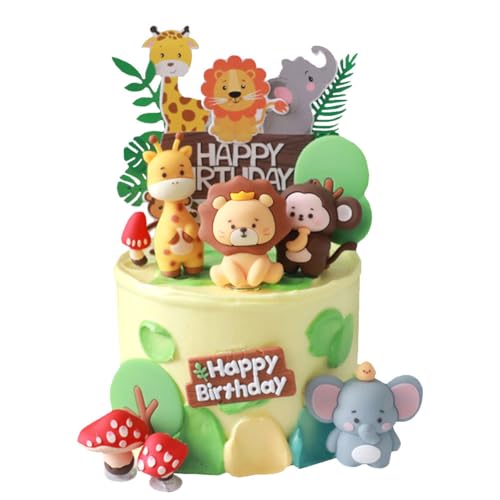 12 Stück Dschungel Tortendeko Tiere, Dschungel Kuchendeko, Cake Topper Zoo Tortendeko, Safari-Waldtiere, Giraffe, Löwe, Affe, Elefant, Charakter, Kuchendekoration Geburtstag Junge Mädchen von hfdsythgd