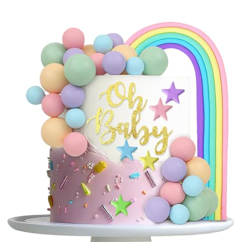 27 Teilige Regenbogen-Kuchendekoration Boho Kuchendekoration Bunte Schaumstoffkugel-Kuchendekoration DIY Dekoration Kindergeburtstag Babyparty Hochzeit Cupcake Topper von hfdsythgd