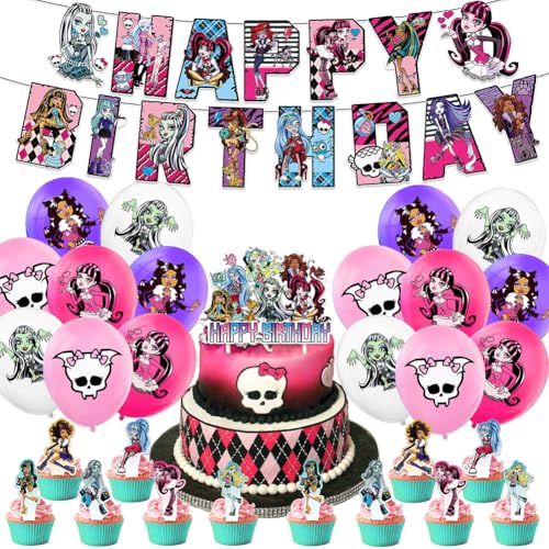 30PCS Monster Geburtstag Party Dekoration Monster Dekorationsset Geburtstagsparty Dekorationen Happy Birthday Banner Torteneinlage Kinderthemenparty Luftballons Monster Fans von hfdsythgd