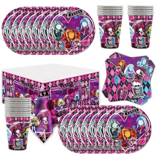 61PCS Monster Geburtstag Party Set, Monster Partygeschirr Set Kindergeburtstag Geschirr Set Geburtstag Party Supplies Set Teller, Becher, Servietten,Tischdecke Für Kinder Deko Partyzubehör(20 Gäste) von hfdsythgd