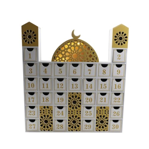 hgnxa 2023 Countdown Kalender Holz Adventskalender mit LED Licht Dekorationen für Zuhause Islamische Muslime Party Supplies von hgnxa