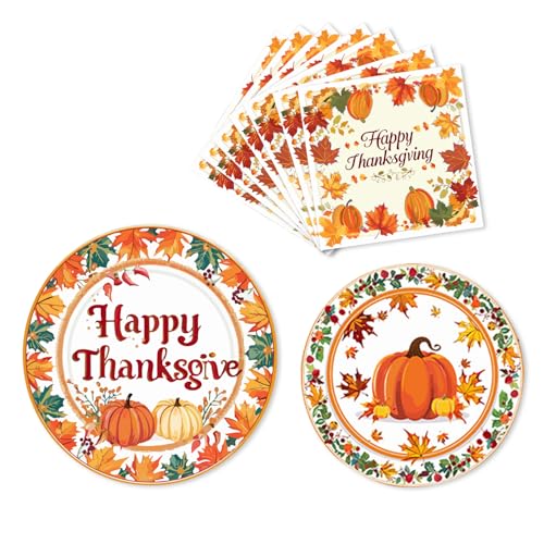 hhdatc Thanksgiving-Ahorn-Teller und Servietten-Sets, Herbst-Party, Kürbiszubehör, Thanksgiving-Dekorationen, Einweg-Geschirr-Set für 16 Gäste, Dankeschön von hhdatc