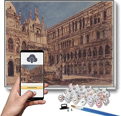 DIY Ölgemälde-Set, Der Hof des Dogenpalastes in Venedig, Gemälde von Rudolf von Alt, DIY Ölgemälde Malen nach Zahlen Kits von hhydzq