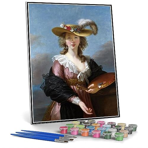 Hobby Paints Malen nach Zahlen für Erwachsene: Selbstporträt in einem Strohhut, Louise Elisabeth Vigee Le Brun, 40x60cm, Faltbar, Ab 6 Jahren von hhydzq