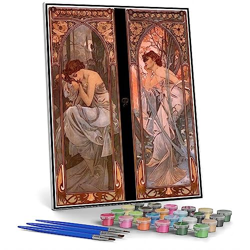 Malen nach Zahlen für Erwachsene Abend Reverie Nächtlicher Schlummer Malen von Alphonse Mucha DIY Malen nach Zahlen Kits auf Leinwand von hhydzq