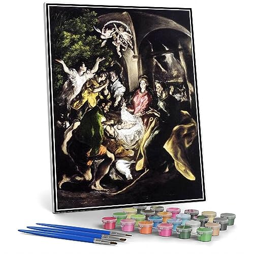 Malen nach Zahlen für Erwachsene Anbetung der Hirten Malen nach El Greco Malen nach Zahlen Kit auf Leinwand für Anfänger von hhydzq