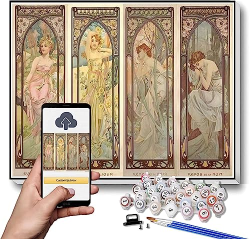 Malen nach Zahlen für Erwachsene Kits Die Zeiten des Tages Malen von Alphonse Mucha Malen nach Zahlen Kit für Kinder und Erwachsene von hhydzq