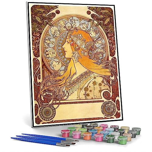 Malen nach Zahlen für Erwachsene Kits Sternzeichen Malen von Alphonse Mucha Malen nach Zahlen Kit für Kinder und Erwachsene von hhydzq