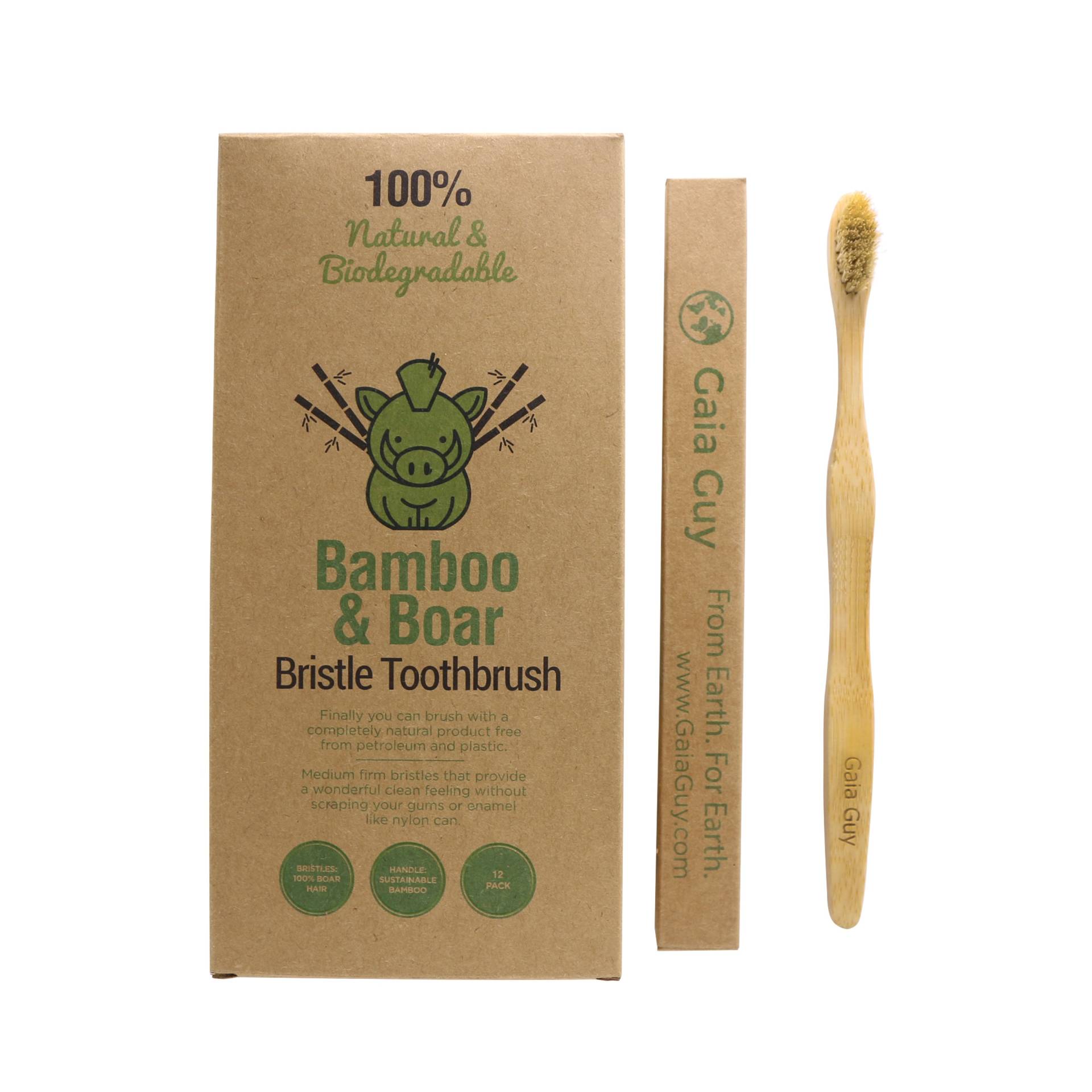 Boar Bristle Bamboo Toothbrush - Totally Biodegradable No Nylon Natural Toothbrushes Zero Waste Plastic-Free 12-Pack von hiGaiaGuy