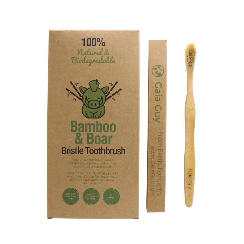 Boar Bristle Bamboo Toothbrush - Totally Biodegradable No Nylon Natural Toothbrushes Zero Waste Plastic-Free 12-Pack von hiGaiaGuy