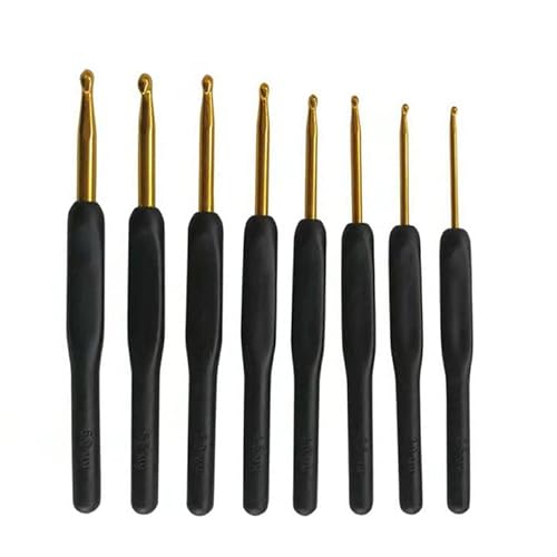 Häkelnadel Set, 8 Stück Schwarz Häkelnadeln Ergonomischer Griff mit Weicher Griff für Arthritische Hände, Stricken Werkzeuge Zubehör, 2.5 mm - 6 mm Starter-Häkelset Häkel für Wolle Garn DIY Craft von hifrom