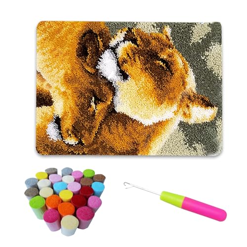 hifrom Knüpfteppich Zum Selber Knüpfen Set, 50x38cm DIY Knüpfhaken Teppich Set Knüpfsets Latch Hook Kit Kreuzstich Set für DIY Handwerk Geschenke Fußabtreter Hauptdekoration (Leopard) von hifrom