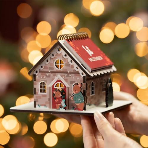 2024 Weihnachts Cottage Adventskalender Aus Holz – Countdown Kalender Für Weihnachtsszenen Zusammenstellen | Wiederverwendbarer Desktop Adventskalender Im Lustigen Weihnachts Cottage Design von higyee