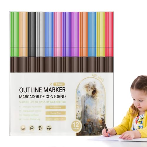 Glitzer-Konturmarker, Schimmermarker - Schimmermarker-Set, bunte Doppellinien-Umrissstifte - Glitzer-Gel-Konturstift, funkelnde Marker für Kinder, Kunstgekritzel, Weihnachtsgrußkarten, von higyee