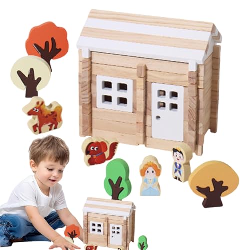 Holzklötze für Kinder, 3D-Holzpuzzle - Interaktive Holzpuzzle-Bausteine | Holzbausatz, Hausbauspielzeug, Lern- und Bildungsspielzeug für Kinder von higyee