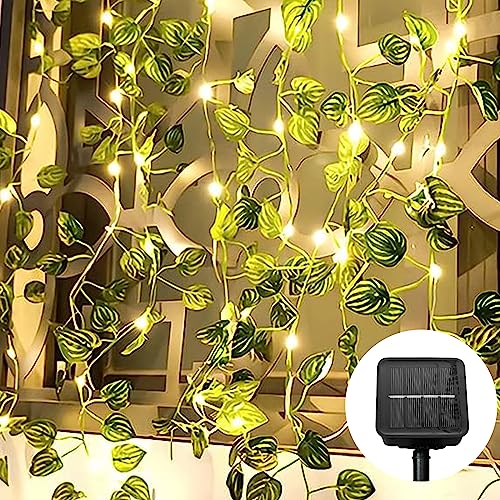 himmel Solar Lichterkette Außen, Künstliche Wassermelonenblätter Lichterkette 100 LEDs Balkon Dekoration Licht 10m Wasserdicht Solar Powered Girlande Lichterkette Outdoor für Garten, Bäume, Terrasse von himmel