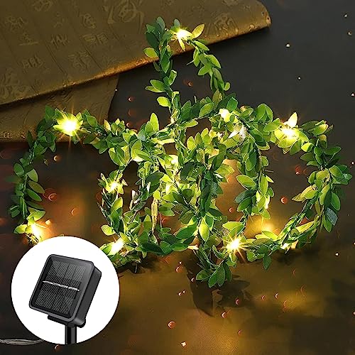 himmel Solar Lichterkette Außen,Künstliche Buchs-Girlande Lichterkette 100 LEDs Balkon Dekoration Licht 10m Wasserdicht Solar Powered Girlande Lichterkette Outdoor für Garten, Bäume, Terrasse von himmel