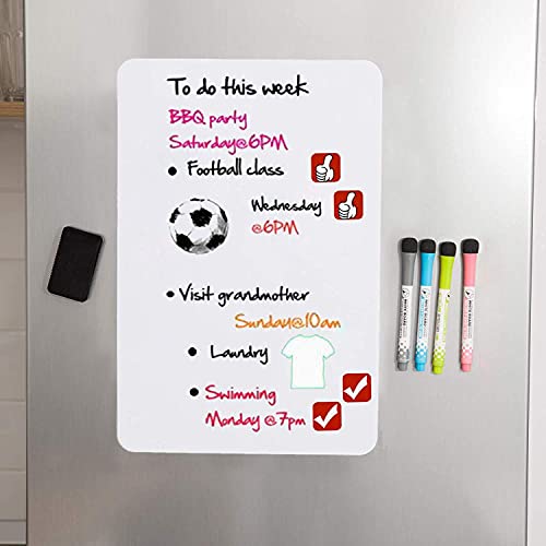 Magnetische Whiteboard-Platte für Kühlschrank – mit schmutzabweisender Technologie – inklusive 4 Markern und 4 magnetischen Symbolen und einem Radiergummi – Kühlschrank-Whiteboard-Planer 20x13 inch von hivillexun