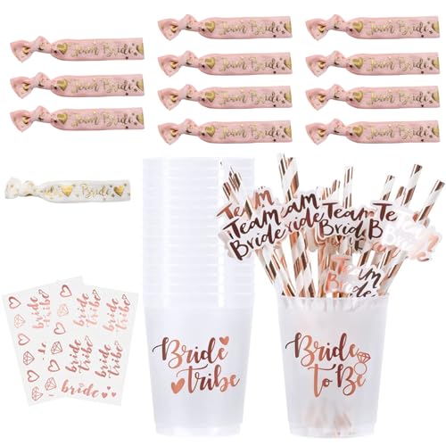 hocadon 12Set/37Stk JGA Frauen, Bride to Be Becher, Team Bride Becher, Junggesellenabschied Frauen Deko, JGA Accessoires Deko für Bridal Shower, Deko JGA, Braut to Be, PVC von hocadon