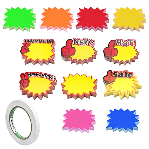 hocadon 600 Blatt Fluoreszierende Preisetiketten Starburst Zeichen Starburst Verkaufsschilder, Preisschilder für Supermärkten, Geschäft, Ladengeschäft Party Favors, 12 Stile von hocadon