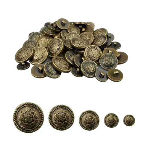 hocadon 70 Stück Craft Knöpfe Runde Knöpfe Trachtenknöpfe Messing Buttons Antike Silber Blazer Knöpfe Buttons Knöpfe zum Basteln Silber Knöpfe für Blazer, Anzüge, Jacke, Uniform von hocadon