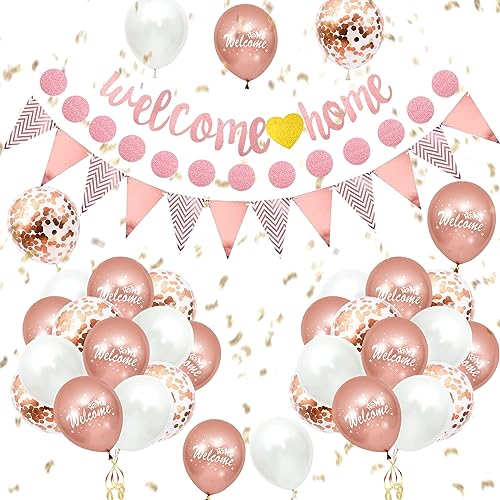 hocadon Girlande Willkommen Zuhause, Welcome Home, Girlande Willkommen Home, Welcome Home Banner für Home Familie Party, Babyshower Deko, Einweihungsparty Deko, Roségold von hocadon