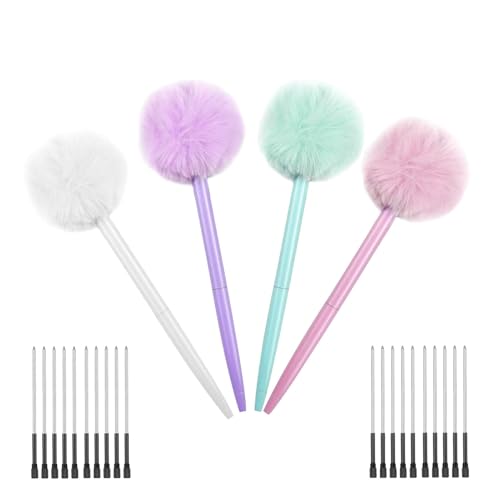 hocadon Kugelschreiber Mädchen Flauschiger Stift Süßer Stift 4STK Niedliche Gelschreiber mit 20 Ersatzminen(10 blaue,10 schwarze) Kawaii Stift für Mädchen, Geschenk, Schule Zuhause Büro von hocadon