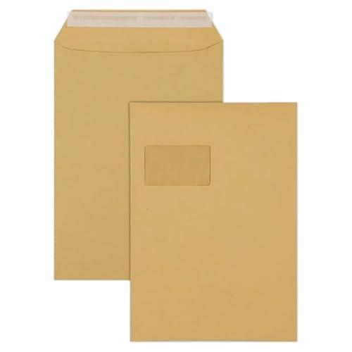 50x Versandtaschen DIN C4 Briefumschläge für A4 braun peal&seal Klebestreifen mit Fenster 324x229mm 90g/m2 von hoffnungsart