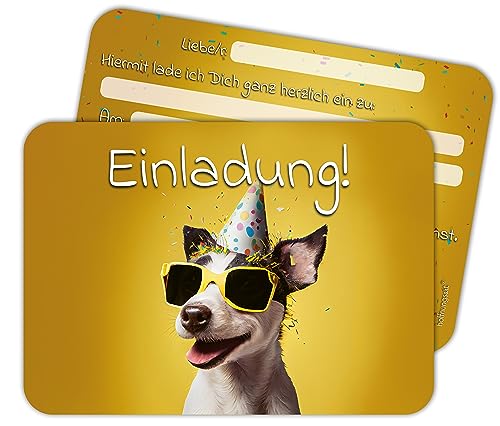 14 Einladungskarten zum Geburtstag für Teens und Kinder. Motiv „Party-Hund“ im Qualitätsdruck zum Geburtstag, für Feiern, Partys und für besondere Anlässe. 14 Stück von hoffnungsart