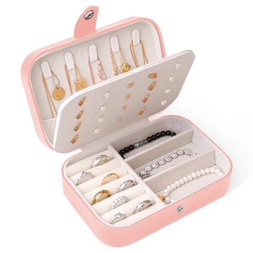 Schmuckkästchen Reise, Schmuckkasten klein Schmuckaufbewahrung tragbar Schmuckschatulle für Damen Mädchen, Schmuckbox Organizer ür größere Accessoires, Ringe, Ohrringe, Halsketten und Armbänder von hoinya