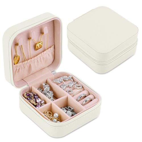 Schmuckkästchen Reise, Schmuckschatulle Klein für Damen Mädchen Schmuck Reiseetui Schmuckaufbewahrung Organizer für Ringe, Ohrringe, Halskette für Geburtstag Geschenk, Weihnachten, Muttertag von hoinya