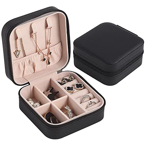 Schmuckkästchen Reise, Klein Schmuckschatulle für Damen Mädchen, Mini Schmuckbox Reise Schmuckaufbewahrung Schmuck Etui, Jewelry Organizer, für Ohrringe, Halsketten, Ringe, Hochzeit Geschenk, Schwarz von hoinya