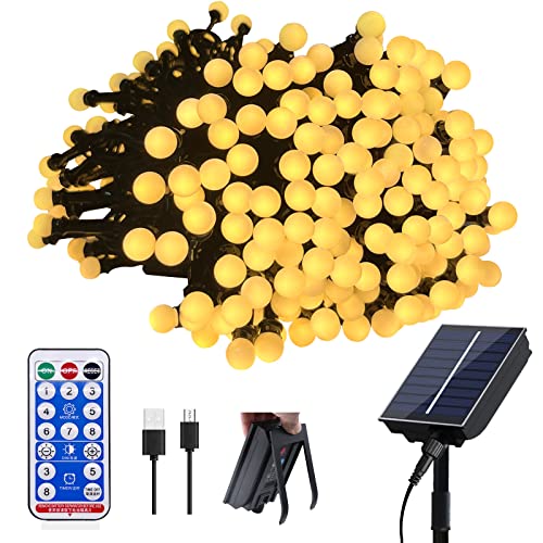 hongtang Solar Lichterketten für Außen,32M 300 LED Solar Lichterkette Kugeln Aussen 8 Modi Solarlichterkette Wetterfest für Garten, Balkon, Hochzeit,Weihnachten,Party Deko (Warmweiß) von hongtang