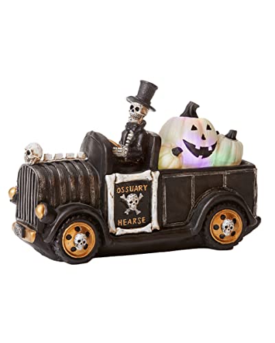 horror-shop Skelett Leichenwagen mit Kürbissen als Deko an Halloween von Horror-Shop