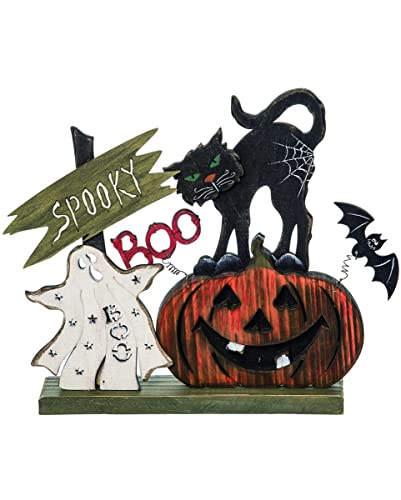 horror-shop Spooky Katze & Kürbis Standdeko für Halloween 24cm von horror-shop