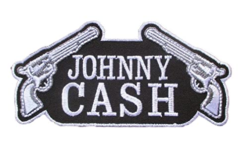 Hotrodspirit Mini-Patch Johnny Cash und 2 Pistolen, schwarz, weiß, 7 cm von hotrodspirit