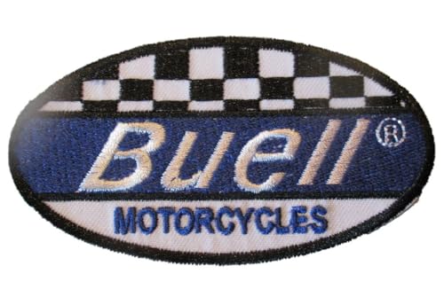 hotrodspirit - Aufnäher Buell Motorrad oval blau kariert schwarz weiß 10 x 5,5 cm Aufnäher zum Aufbügeln von hotrodspirit