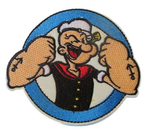 hotrodspirit - Patch zum Aufbügeln, Motiv Popeye, rund, blau, 10 x 8,5 cm, lustiges Cartoon von hotrodspirit