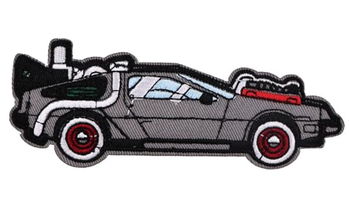 hotrodspirit - Aufnäher Auto Delorean, der in die Zeit reist, 12 x 4,5 cm von hotrodspirit