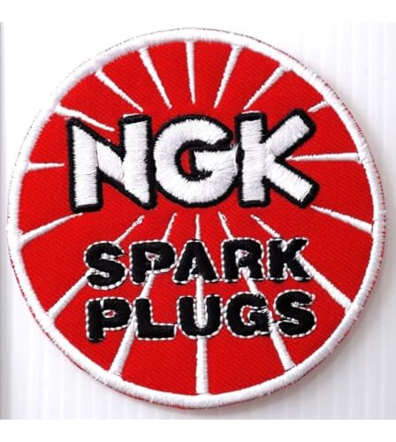 hotrodspirit – Patch Logo Kerze NGK rund rot Spark Plugs Wappen Garage Jacke Hemd von hotrodspirit