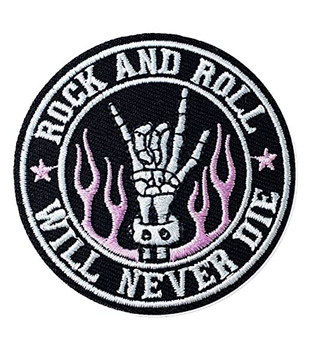 hotrodspirit - Patch Rock n Roll Will Never Die Flammen Rund 6 cm Aufnäher Aufbügler von hotrodspirit